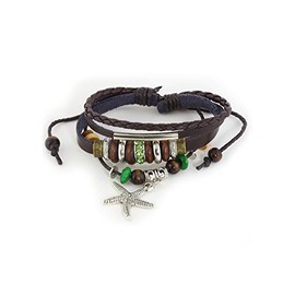 Magic Metal Starfish Charm Leather Bracelet Wooden Crystal Cuff BE00 Beaded Bangle Fashion Jewelry