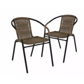 Flash Furniture Brown Rattan In Door Out Door Restaurant Stackable Chairs Set of 2 Durable Patio
