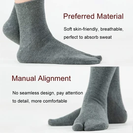 Men's Flip Flop Socks Tabi Split Toe Geta Wicking Cotton Pack of 4
