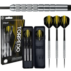 Harrows Torpedo Darts, 80% Tungsten Steel Tip Dart Set 21g, 22g, 23g, 24g, 25g, 26g & 27g - Includes Nylon Shafts, Marathon Flights & Darts Travel Case.