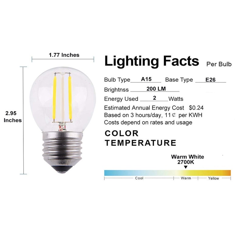 OPALRAY Dimmable A15 Style Mini LED Globe Bulb with LED