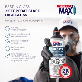 SprayMax 2K Topcoat High Gloss Black | 2K Automotive High Gloss Black Spray Paint for Metal & Plastic | Durable Glossy Finish, Chemical & Weather Resistant | Professional Grade 12 oz