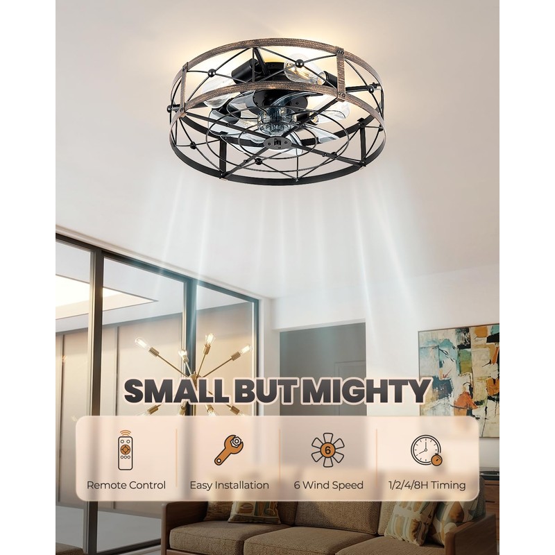 Sewterolyn Ceiling Fans with Lights and Remote, 20 inch Industrial