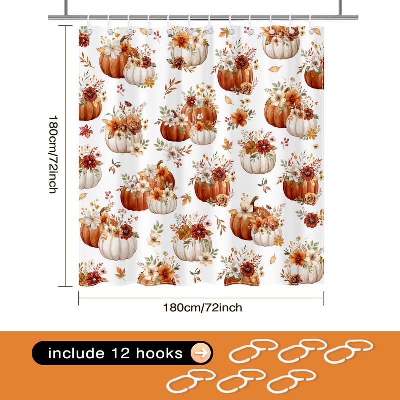 Lindameler Fall Shower Curtain for Bathroom Autumn Farmhouse Floral Pumpkin