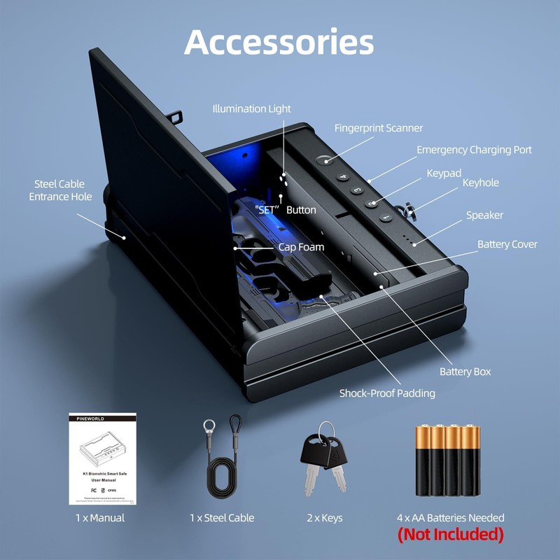 PINEWORLD Gun Safe, Biometric Gun Safe For Handgun, Pistol Safe