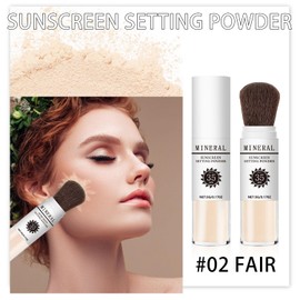 Sunscreen Setting Powder SPF 35, Mineral Brush Powder, Oil Control Natural Matte Finish Loose Powder Translucent Lasting Lightweight Breathable for All Skin (#02 Fair)