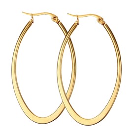 Nanafast Titanium Stainless Steel Oval-shaped Large Hoop Earrings for Women Yellow Gold