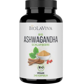 BIO Ashwagandha - 240 vegane Kapseln - Hochdosiert mit 1950mg je Tagesdosis - Wurzelpulver der indischen Schlafbeere - Laborgeprüft aus Deutschland