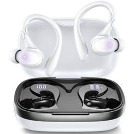 Wireless Earbuds, 60H Playback Bluetooth 5.3 Headphones,Noise Cancelling Wireless Headphones with LED Battery Display, Mics Clear Call, IPX7 Waterproof Bluetooth Earbuds for Workout Sports (WHITE)