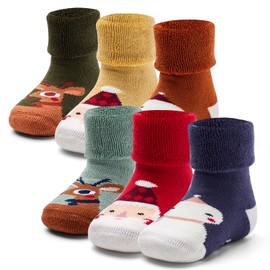 Qterdiz Baby Christmas Non-Slip Winter Socks Baby Boys Warm Terry Socks Baby Girls Thick Thermal Socks, christmas mix