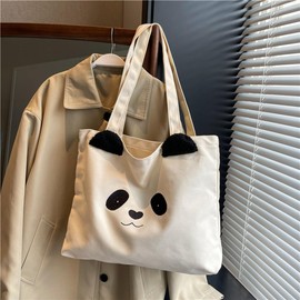 OrcOw Cartoon Panda Canvas Shoulder Bag Tote Bag Cute Animal Shoulder Bag Reusable Shopping School Bag Casual Travel Bag Yoga Gym Handbags for Women Girl Teens