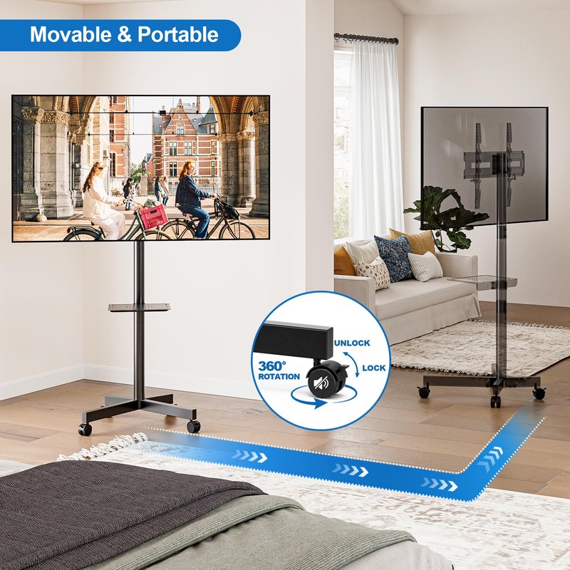 HOLMAXD Mobile TV Stand for 23-65 Inch LCD LED Flat/Curved