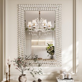 Kelly Miller Large Jeweled Mirror for Wall Decor, 28"x40" Luxury Sparkling Diamond Mirror Beveled Modern Mirror Wall Decoration for Bathroom, Living Room, Bedroom, Hallway, Entryway