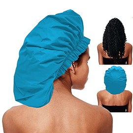 REROON Large Waterproof Shower Cap for Long Hair, Reusable Jumbo Shower Bonnets, Shower Head Cover for Locs, Curly, Baids & Wigs, XL Size Hair Cap for Spa, Home, Salon Use (Blue)