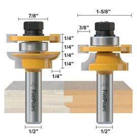 Fivepears Roundover Rail and Stile Router Bits Set 1/2 Inch Shank, 3/8 Inch Cutting Depth, Up to 1 Inch Stock, Round Over Style Router Bit for Making Kitchen Cabinet Door Wood Flooring Raise Panel