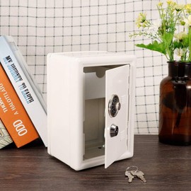 Metal Money Box in Safe Style, Mini Safe Piggy Bank, Money Box with Combination Lock, Security Metal Money Bank, Cash Box Safe for Children (White) 18 x 12 x 10 cm