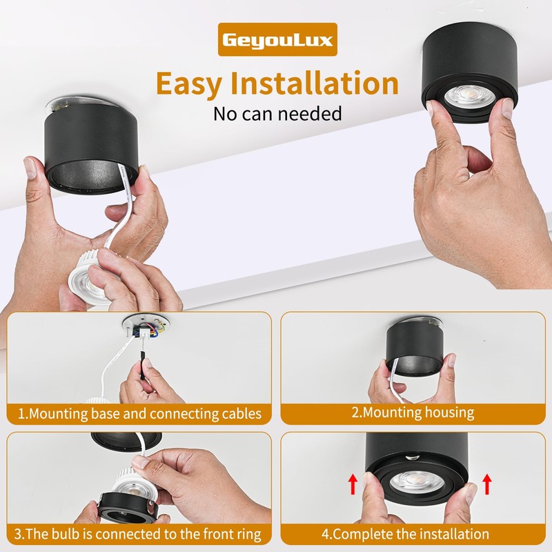 GeyouLux LED Surface-Mounted Spotlights, Dimmable, Extra Flat, 30° Swivel, Diameter