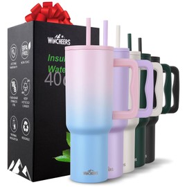Vaso Termico 40z con Asa,Taza Térmica de Acero Inoxidable 40 oz con Tapa, Popote - Termo de Vacío Doble para Bebidas Frías y Calientes - Ideal como Regalo para Hombres y Mujeres (Azul rosado)