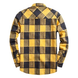 DELCARINO Mens Flannel Plaid Shirts Regual Fit Casual Long Sleeve Button Down Fleece Shirts Yellow Medium