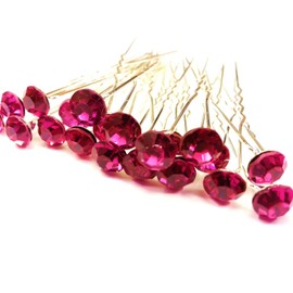 CraftbuddyUS 20pcs 8mm Cerise Glass Crystal Rhinestone Diamante Wedding Bridal Prom Hair Pins