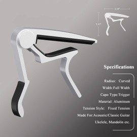 Guitar Capo, Capo for Acoustic Guitar 6 String and 12 String, Guitar Capo with Pick Holder and 5 Picks, Metal Capo for Ukulele, Mandolin, Banjo, and other String Instruments (Silver)