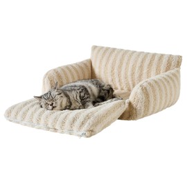 Hollypet Cat Bed Fluffy Plush Mutifuctional Double-Layer Soft Pet Couch Orthopedic Sofa Nest Beds for Small Cats and Dogs, Beige (21x15x8 inch)