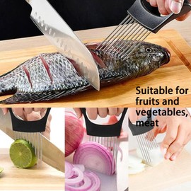 PACIOCEAN 2Pcs Upgraded Onion Holder for Slicing,Stainless Steel Onion Slice Holder,Cutting Tool for Meat, Onion, Potato, Tomato,Stainless Steel Cutting Kitchen Gadget