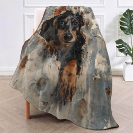 TRYYN Dachshund Peeking Throw Blanket for Couch Picnic Camping Outdoor Decor, Cute Dog in Rustic Metal Wall, Super Soft Cozy Plush Fluffy Fleece Blankets Gifts for Pet Lovers, 60x50 Inch