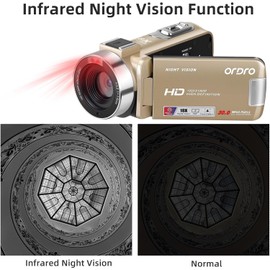 ORDRO Camcorders HD 1080P Video Camera Recorder 18X Digital Zoom Camcorder Infrared Night Vision with 16G Memory Card and 2 Rechargeable Batteries