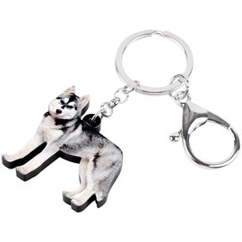 NEWEI Acrylic Siberian Husky Dog Keychain Keyrings for Women Girls Cute Dog Keyfobs Gifs (Siberian Husky Dog)
