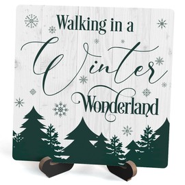 Winter Wood Plaque With Stand, Walking In A Winter Wonderland Desk Sign Decor for Farmhouse Home Office Table Shelf, Rustic Christmas Wood Sign Gifts for Women Men -16