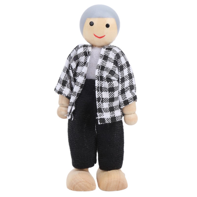 Family Doll Figures Pine Miniature People Toy Set Ornament Educational