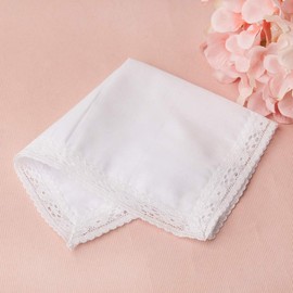 HOULIFE Women's Small White Handkerchiefs Made of Pure Cotton with Lace 25 x 25 cm for Everyday and Wedding. -