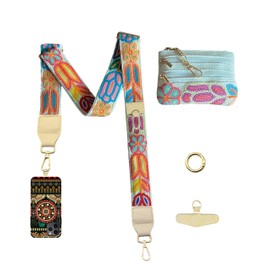 Tagbilang Phone Lanyard Crossbody Strap with Zippered Pouch, Clip and Go Strap for Phone with Wallet, Cute Flower Boho Embroidered 1.5'' Adjustable Crossbody Phone Strap