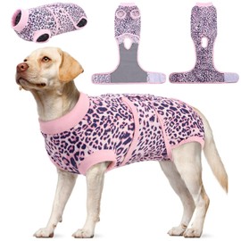 Kuoser Dog Surgery Suit, Comfy Dog Recovery Suit Female Doggie Onesie for Surgery, Post-Op Onesie for Female & Male Dogs, Soft Protective Wear, PinkLeopard XL