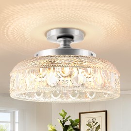 Lamomo Semi Flush Mount Ceiling Light,Upgraded Larger Silver Hallway Light Fixture,3-Bulb Globe Glass Close to Ceiling Light, Indoor Hanging Light for Bedroom Kitchen Porch Hallway,Bulbs Not Included