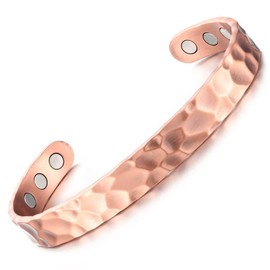 Earth Therapy Original Hammered and Fleur D'OR Pure Copper Magnetic Cuff Bracelets - Ultra Strength - Adjustable - for Men & Women