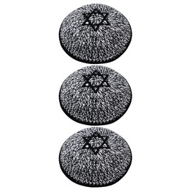 Ateret Judaica Set of 3-Pcs - Handmade Knitted Kippahs in Size 17 cm in Black & White Squares with Star of David Embroider for Men Boys and Kids, Yamakah Hat from Israel - Kippot Bulk