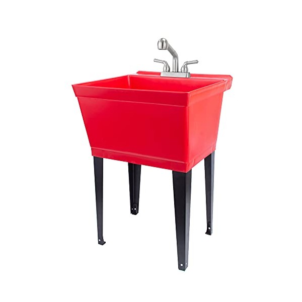 Grey Utility Sink Laundry Tub With Pull Out Faucet, Sprayer