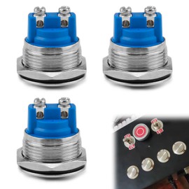 SopwMap 3-Piece 19 mm Momentary Push Button Made of Stainless Steel, Waterproof Screw Terminal Buttons, 2A 12V/24V/125V/250V, Flat Head, for Vehicles and Industrial Applications