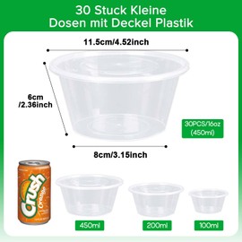 CoKeeSun Pack of 30 Round Storage Containers with Lids, 450 ml/16 oz Food Storage Containers, Leak-Proof, Small Tins with Lids for Food Containers, Sauces, Dips, Spices, Reusable