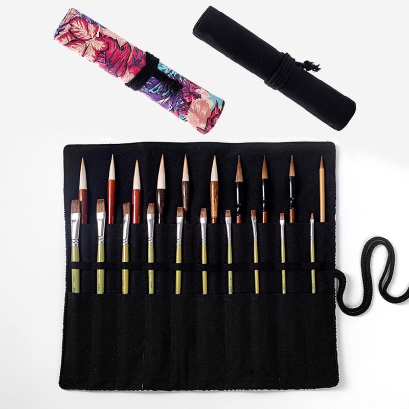Canvas Paint Brush Bag, 20 Compartments Roll Up Watercolour Brush
