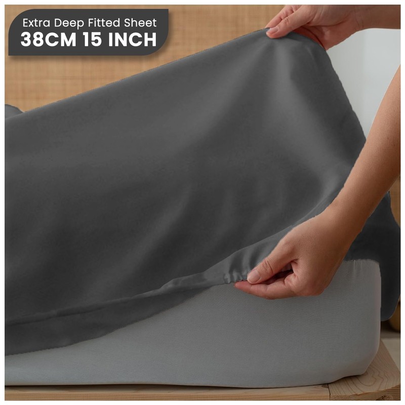 Luxury Bedding Fitted Sheet Double - Plain Dyed Charcoal Bed