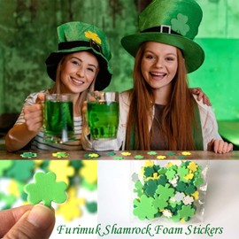 160Pcs St. Patrick's Day Shamrock Foam Stickers Self Adhesive Irish Clover Foam Decals for Crafts Decor DIY Greeting Cards Home Decoration