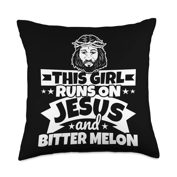 Girl runs on Jesus and Bitter melon Throw Pillow