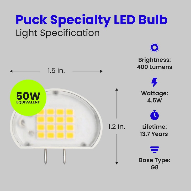 Feit Electric LED G8 Puck Light Bulb, 3000K Warm White,