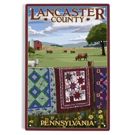 Lantern Press 6x9 Inch Metal Sign, Lancaster County, Pennsylvania, View with Quilts on Fence
