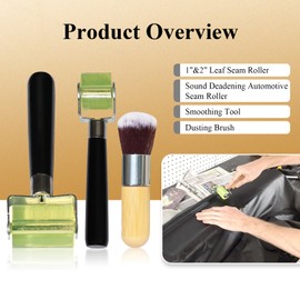 1"&2" Leaf Seam Roller, Smoothing Tool, Dusting Brush, for Spin-able Automotive Grade Metal Leafing (Roller&Duster), Automotive Car Audio Sound Deadening Application Wheel Roller, PU Smoothing Tool