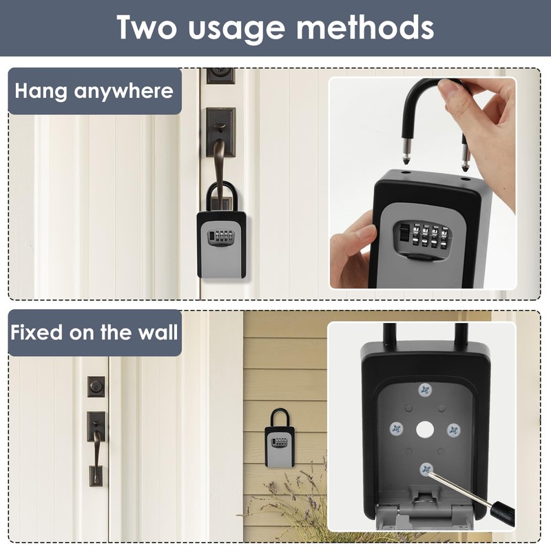 2 Pack 4 Digit Combination Key Lock Box,Weatherproof Key Safe