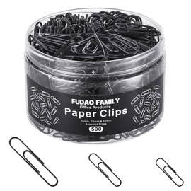 FUDAO FAMILY 500pcs Paper Clips Assorted Sizes, Small, Medium and Large（1.1inch, 1.3inch and 2inch) Paper Clips, Vinyl Coated Paperclips for Office, School, Home Supplies (Black)